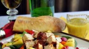 Delicious salads with chicken and pineapple