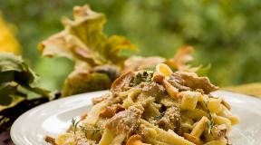 Pasta with mushrooms in creamy sauce