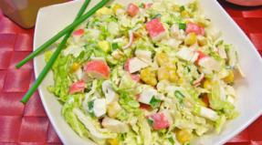 Salad with crab sticks and cabbage Dietary crab salad